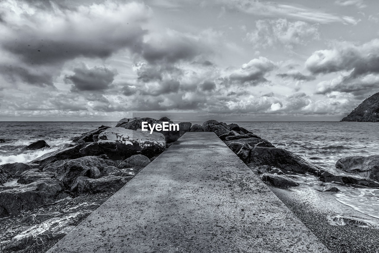 GROYNE ON BEACH AGAINST SKY