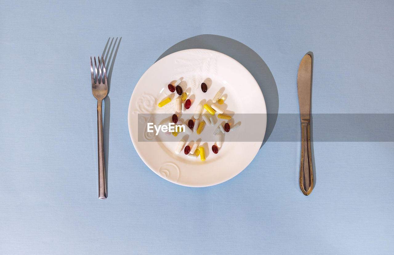 directly above shot of food in plate on table