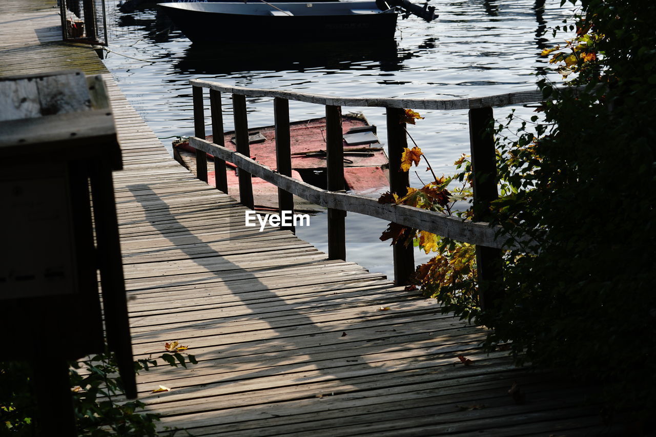 High angle view of pier over lake