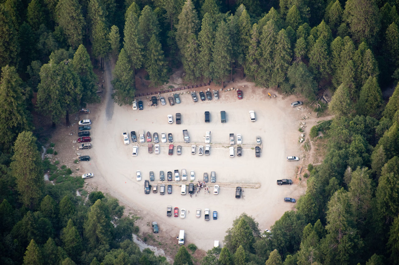 Parking lot in a forest seen from above