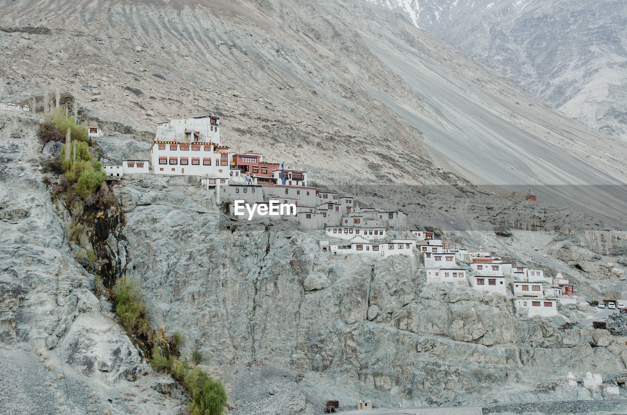 High angle view of buildings on mountain