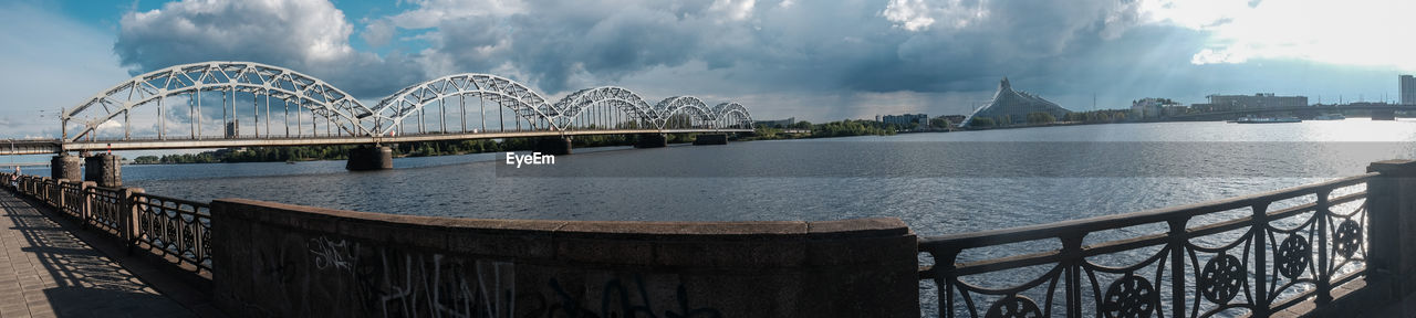 Panoramic view of bridge over river against sky