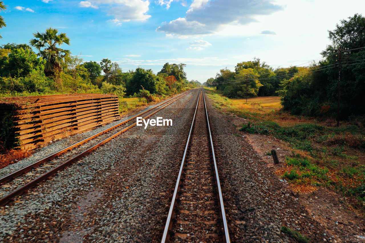 HIGH ANGLE VIEW OF RAILROAD TRACKS