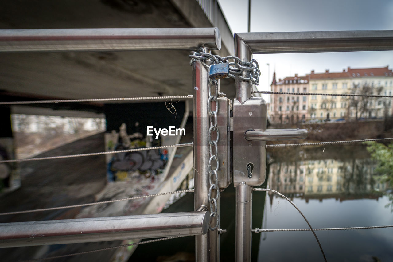 architecture, water, no people, built structure, day, vehicle, nature, outdoors, reflection, metal, railing