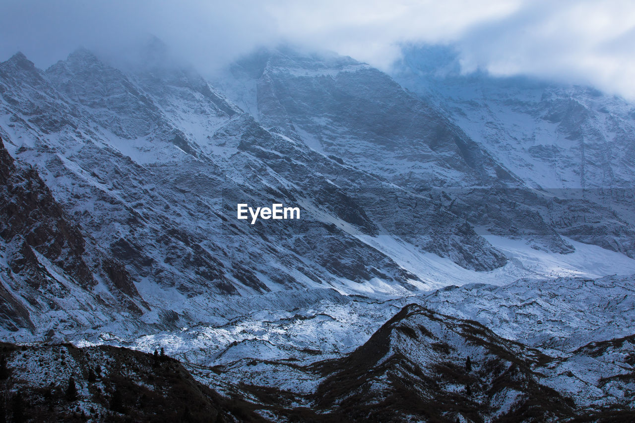 Scenic view of snowcapped mountains against sky