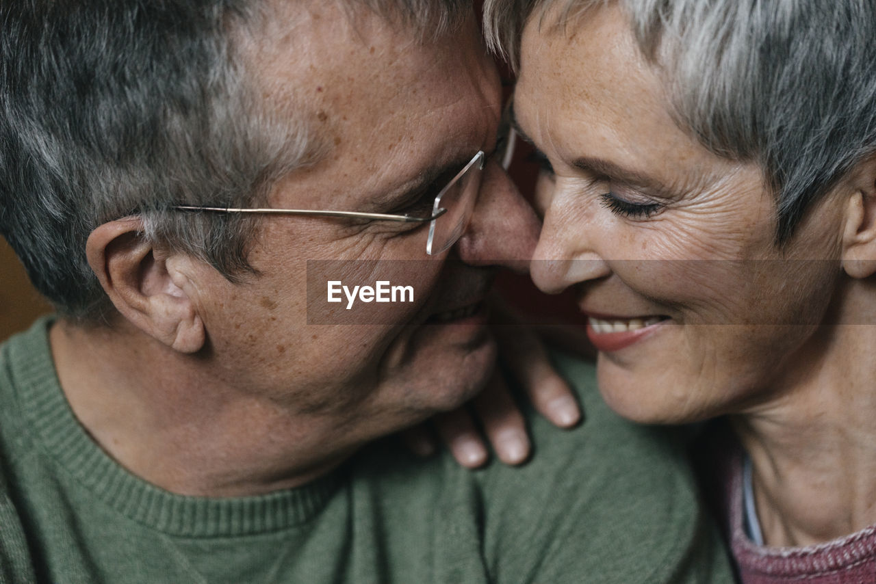 Close-up of happy affectionate senior couple