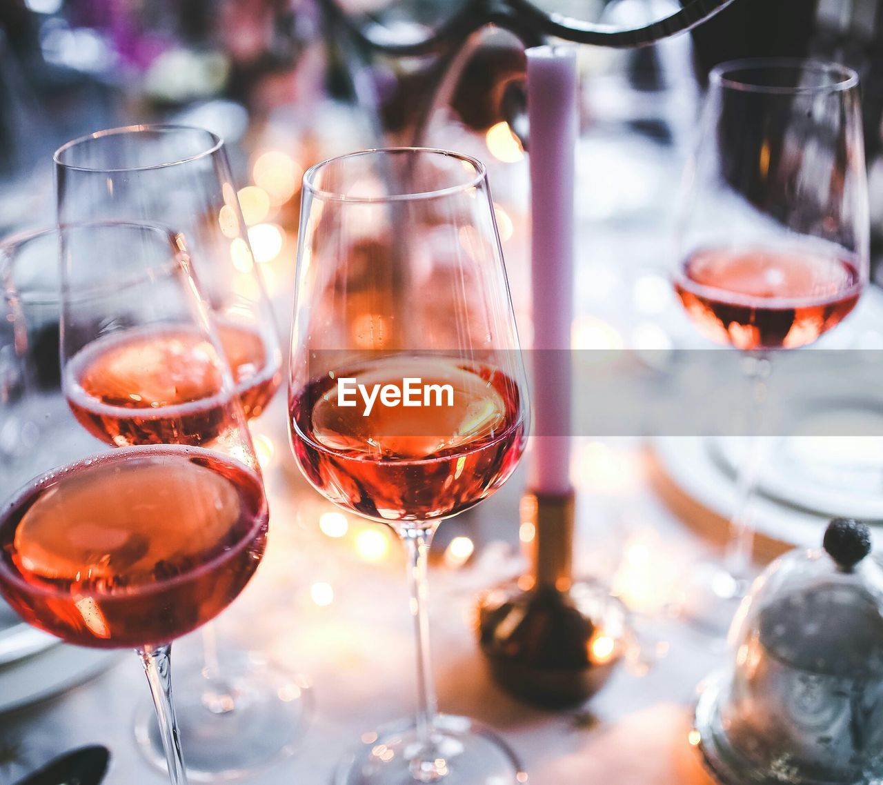 High angle view of wine in glass on table