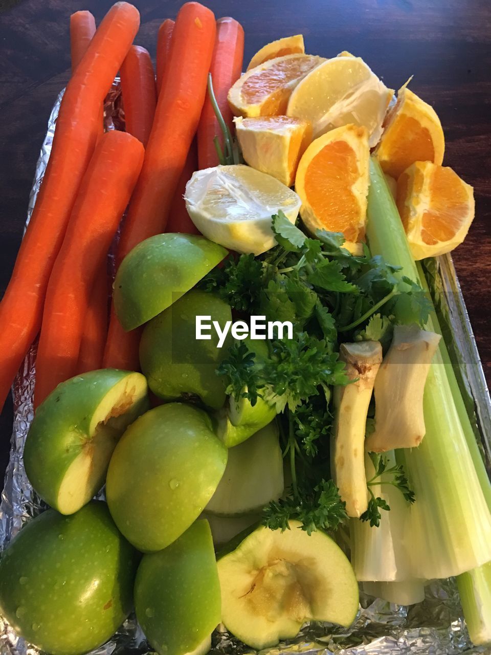HIGH ANGLE VIEW OF FRUITS AND VEGETABLES