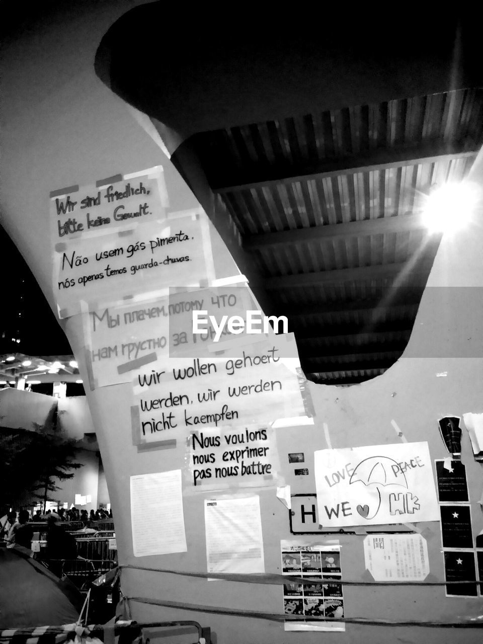 Messages written on station platform wall