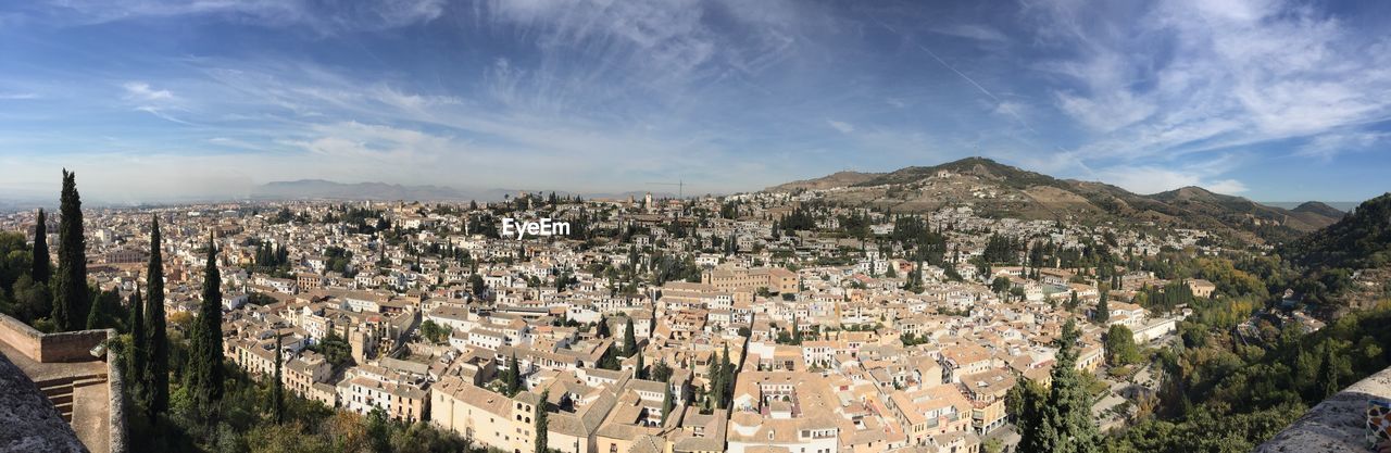 Panoramic shot of cityscape against sky