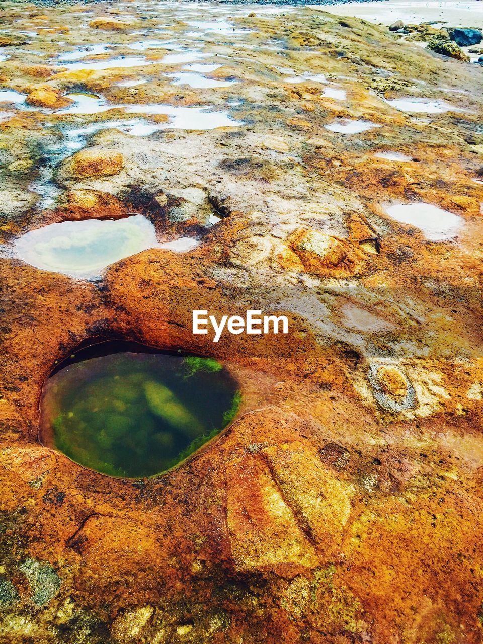 High angle view of rocky shore