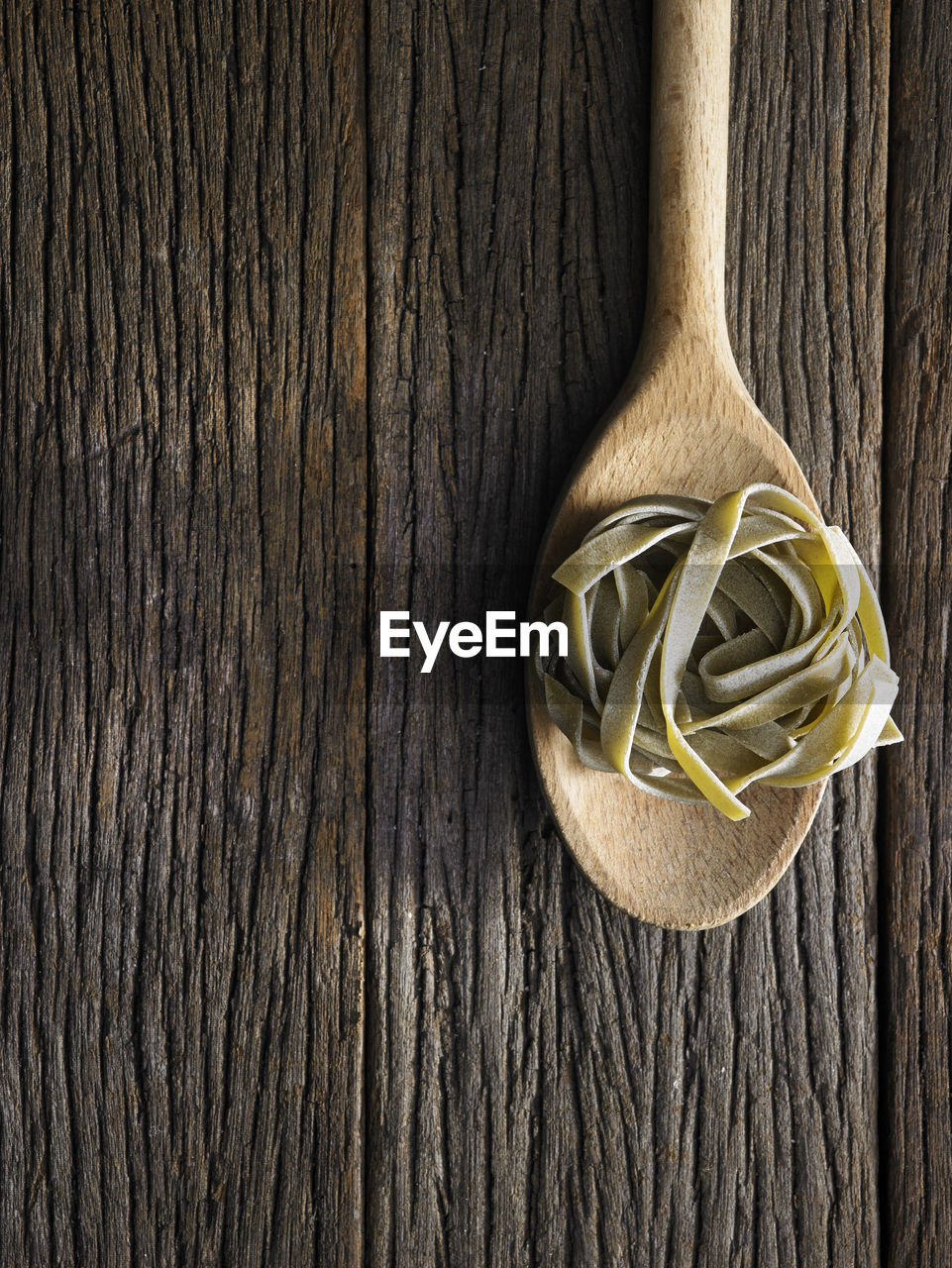 High angle view of tagliatelle pasta on table