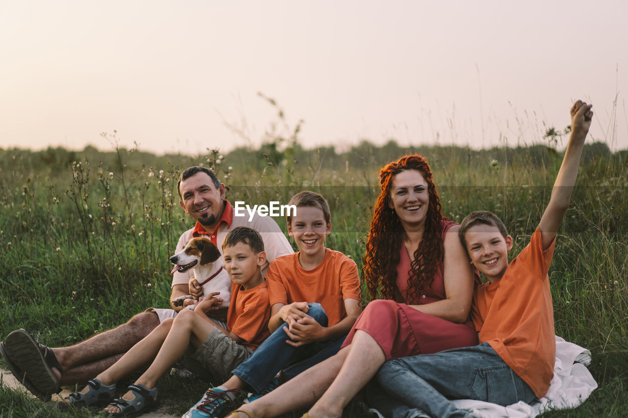 Portrait of a family in nature.