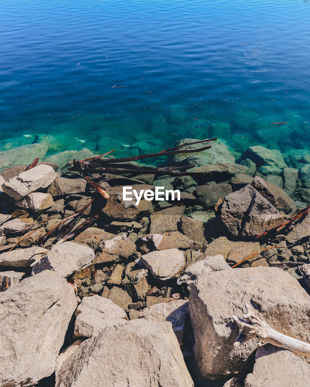 High angle view of rocky beach