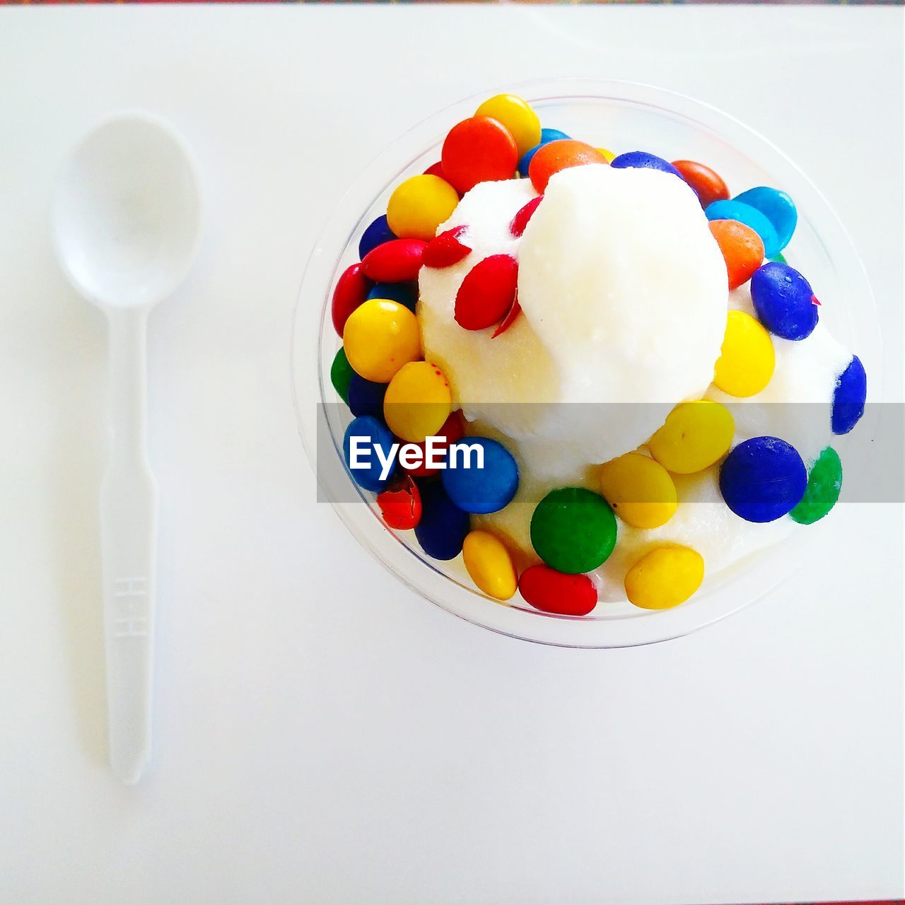 High angle view of ice cream on table