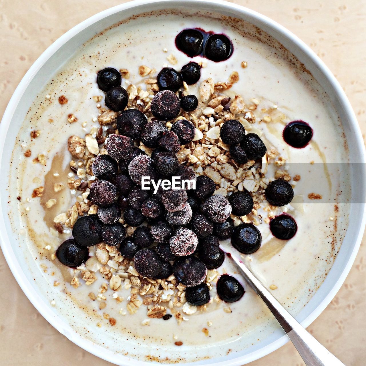 Directly above shot of granola in bowl