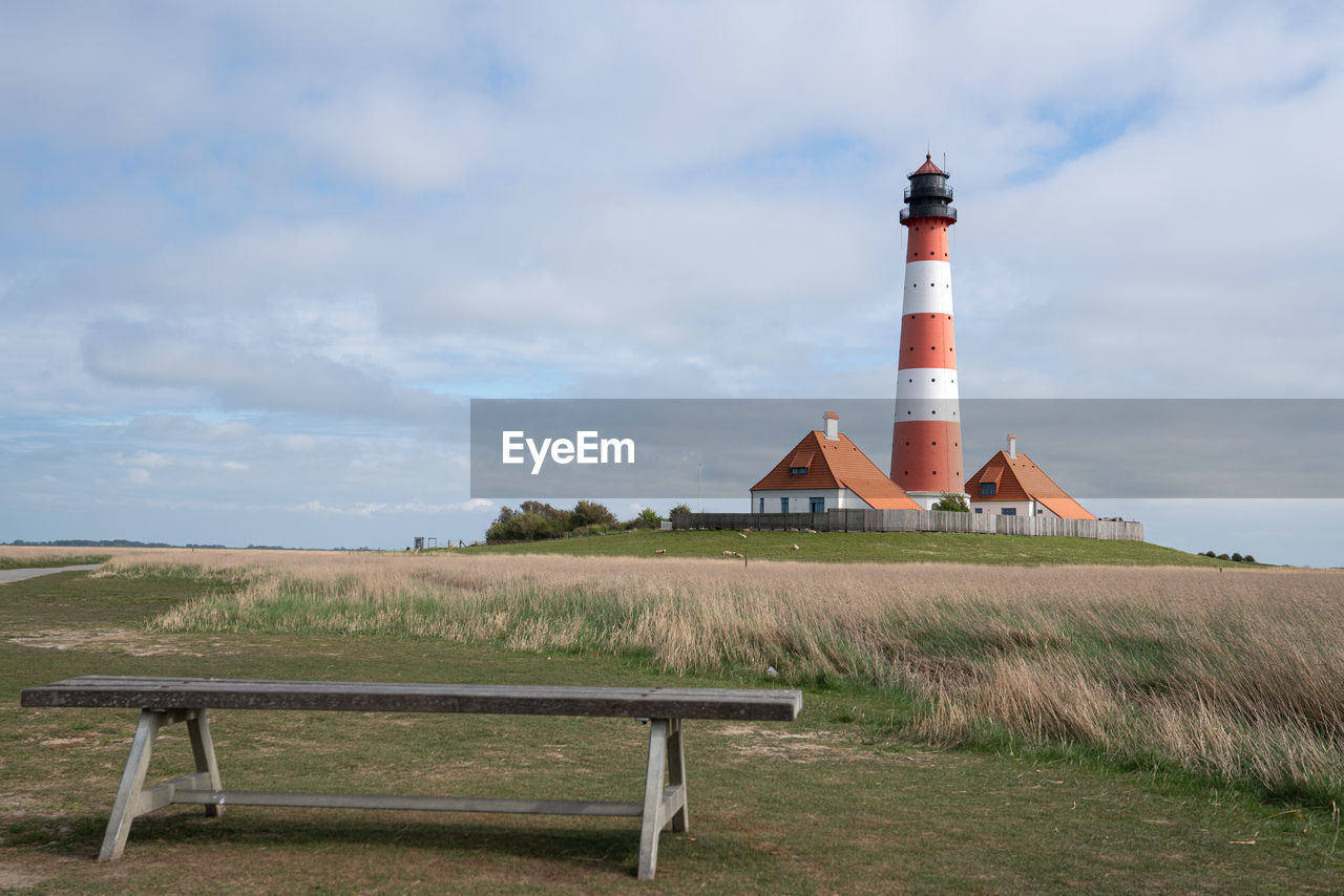 Panoramic image of westerhever lighthouse against sky, north frisia, germany