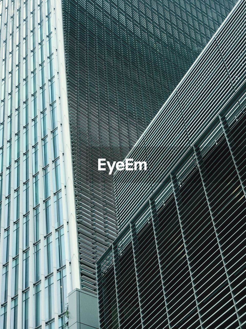 Low angle view of modern glass building in city