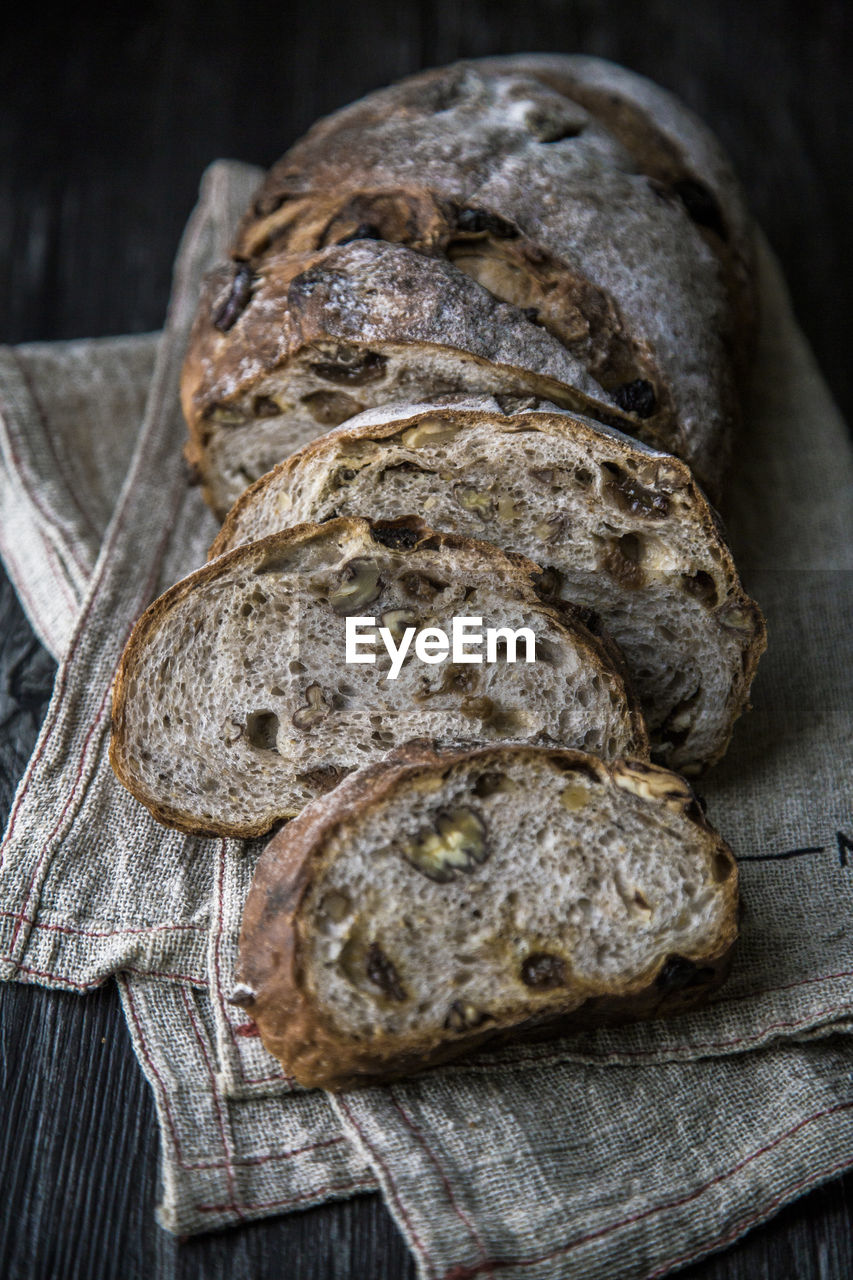 Close-up of bread on napkin