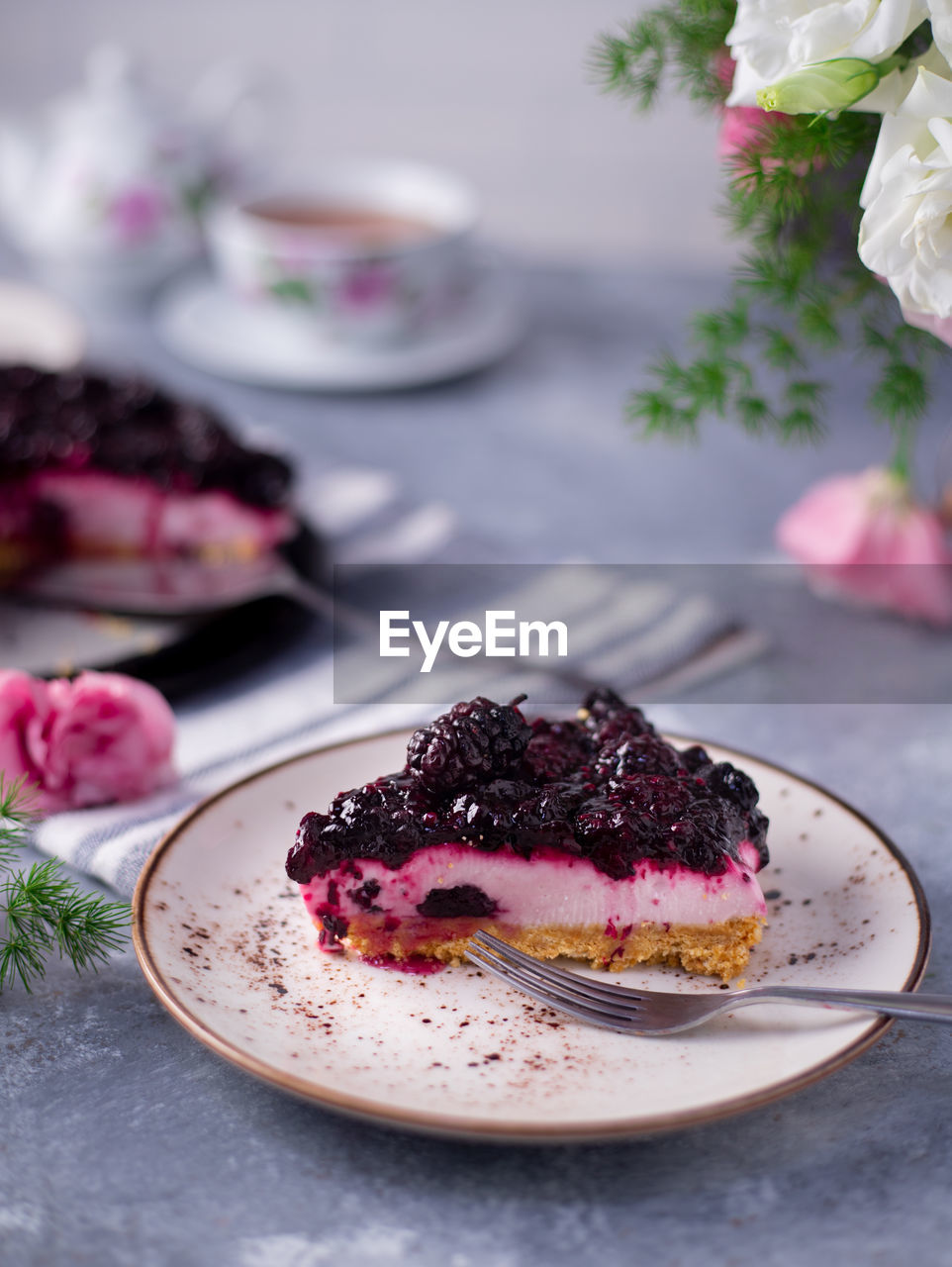 Close-up of cake in plate on table