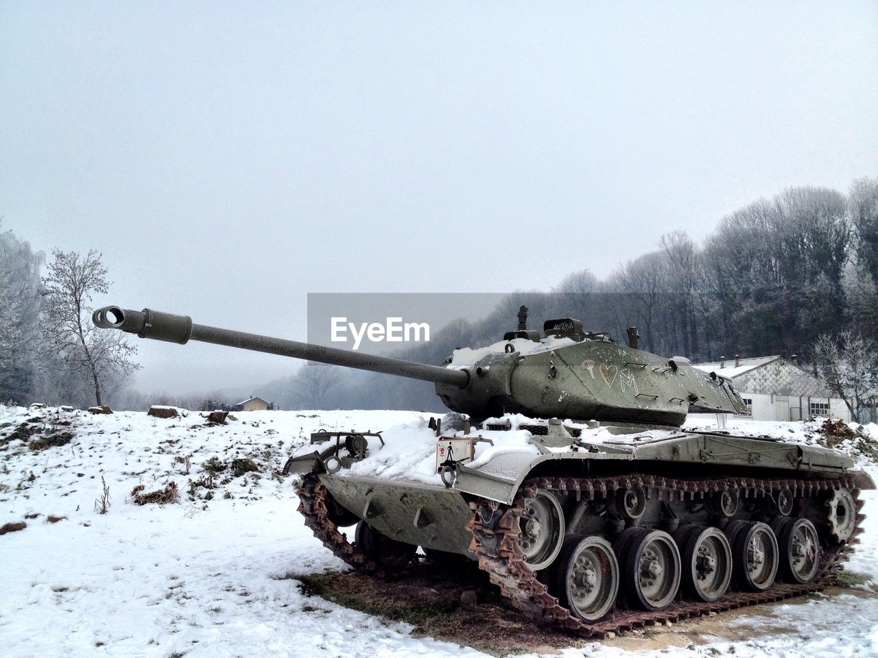 Military tank in winter