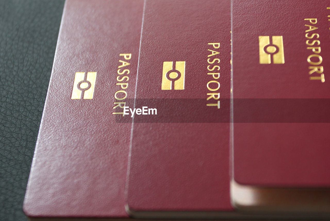 High angle view of passports on table