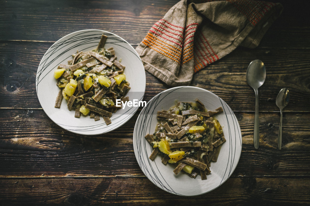 Typical pasta pizzoccheri alla valtellinese, from valtellina, it