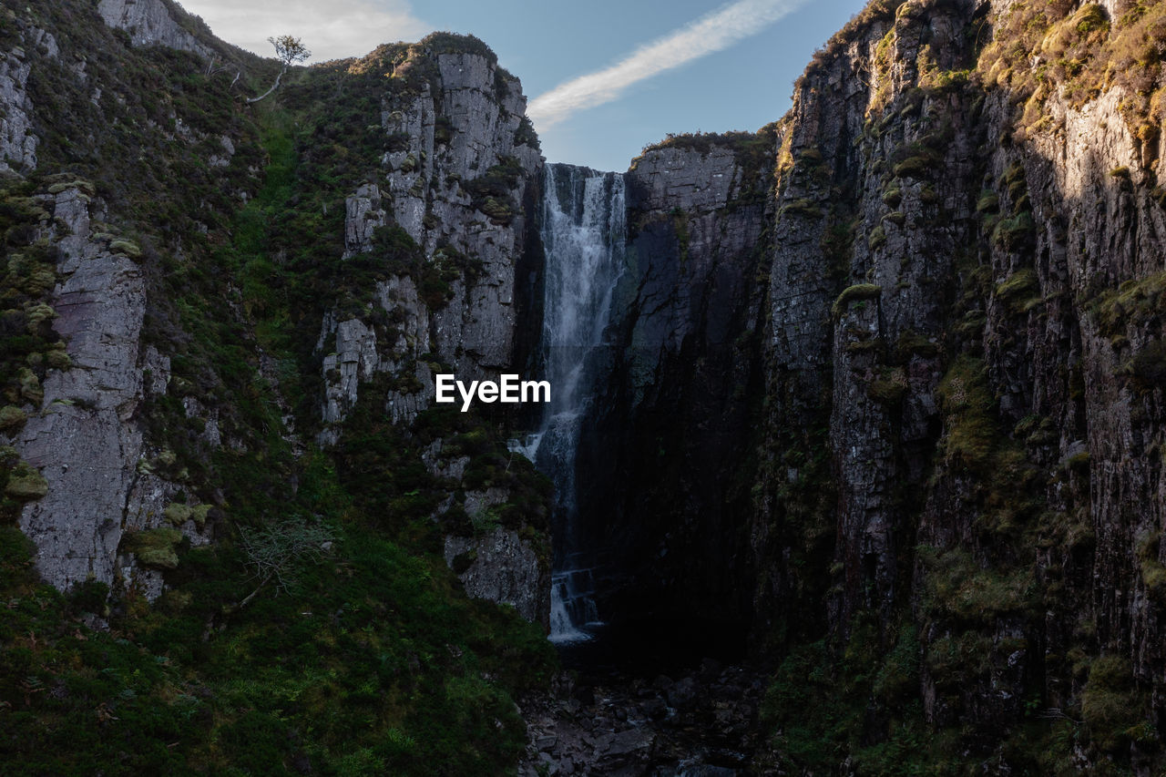 Wailing widow falls in assynt, north west highlands of scotland. falls with smoothed water, stream