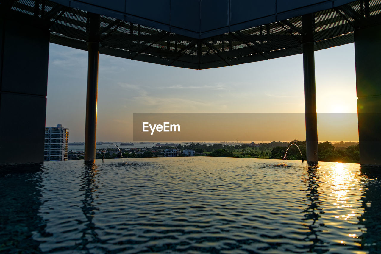 Scenic view of river against sky during sunset