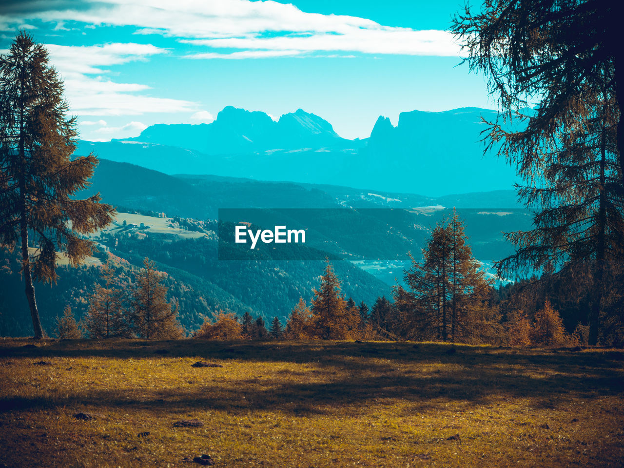 Scenic view of landscape against sky during autumn