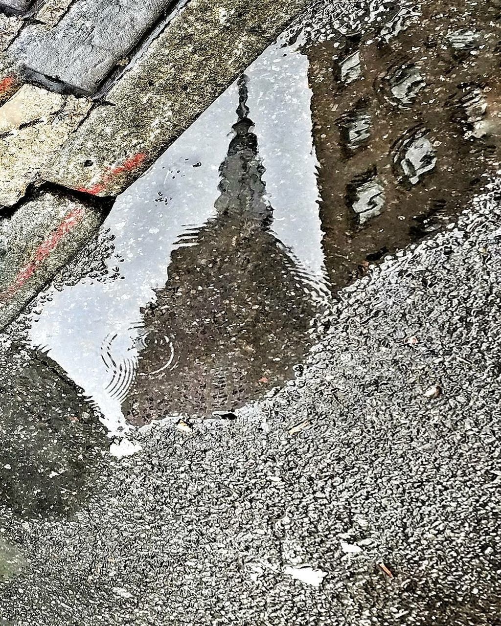 HIGH ANGLE VIEW OF PUDDLE ON WATER