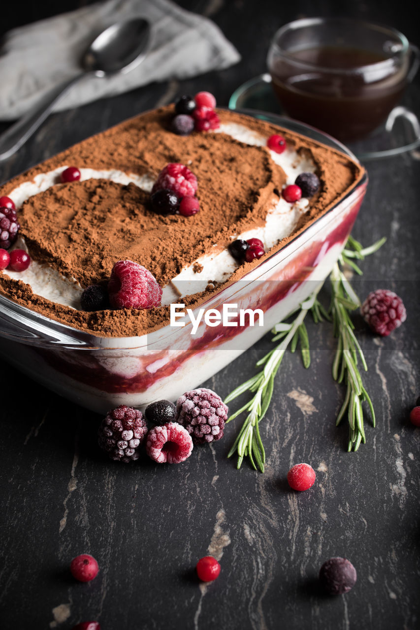 Close-up of dessert on table