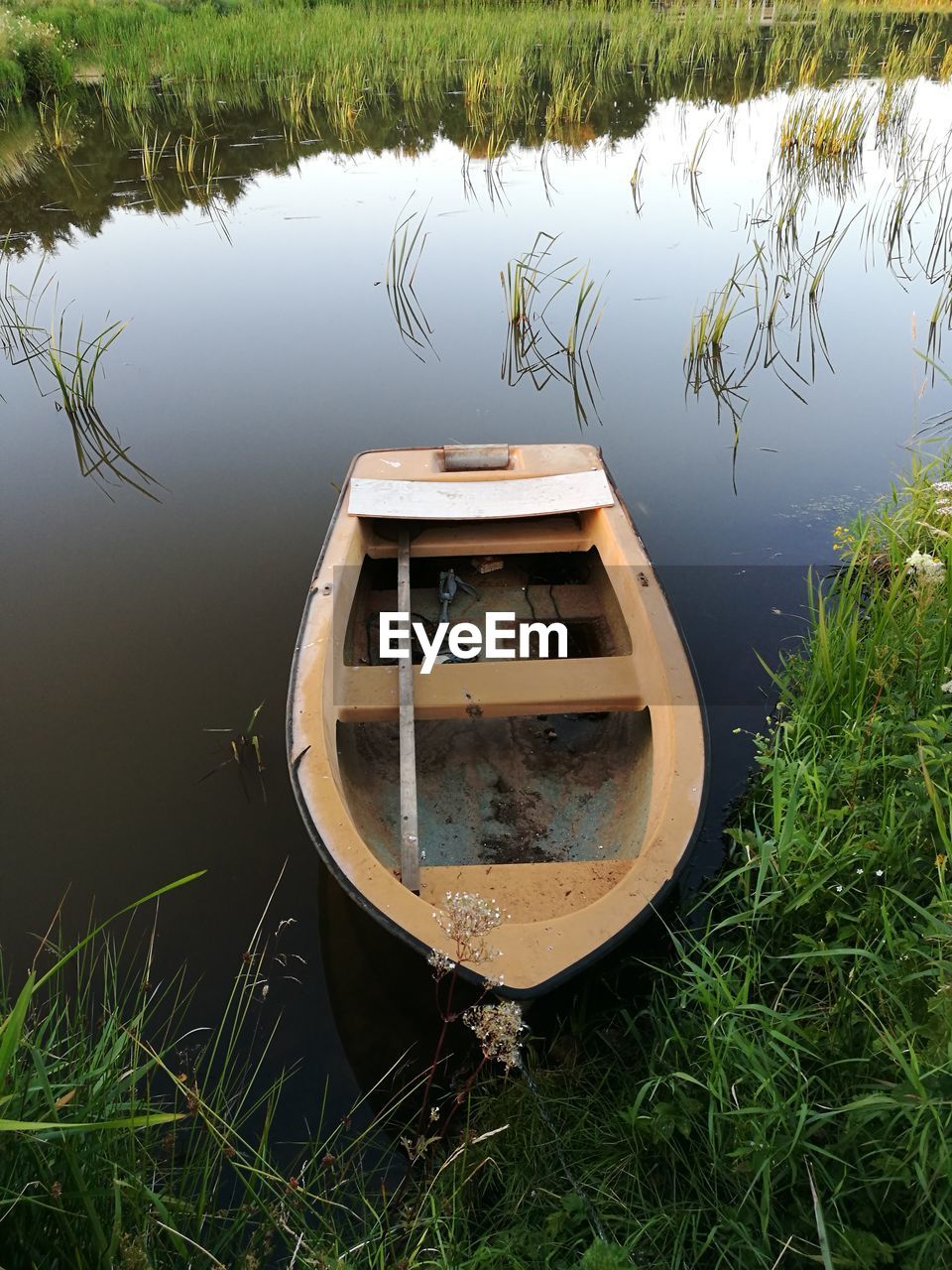 High angle view of boat on canal