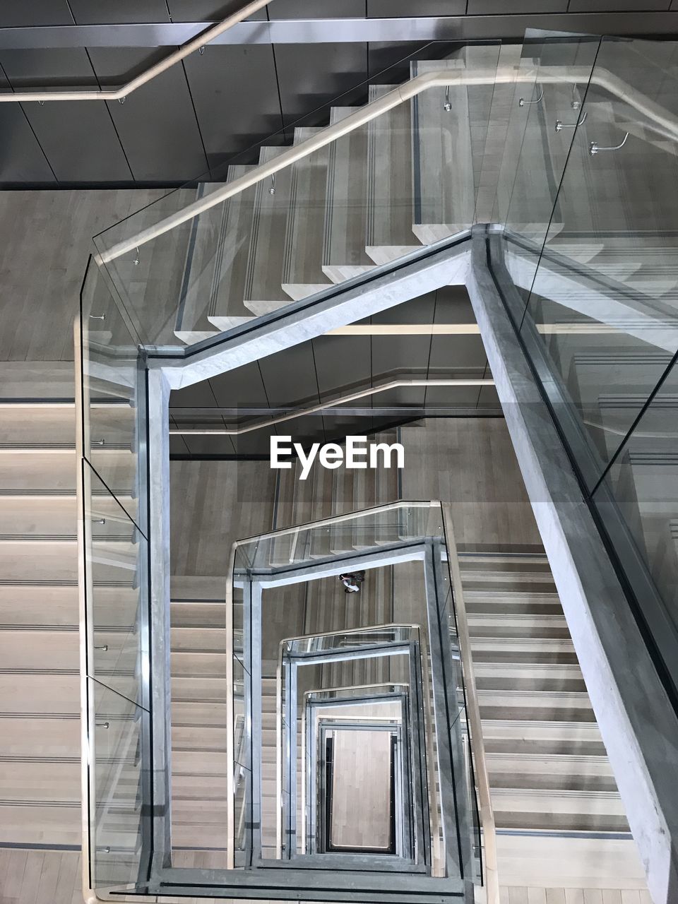 High angle view of spiral staircase in building