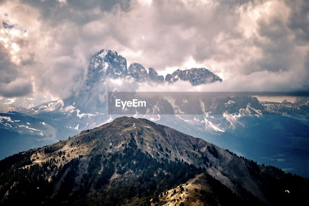 scenic view of snowcapped mountains against sky during sunset