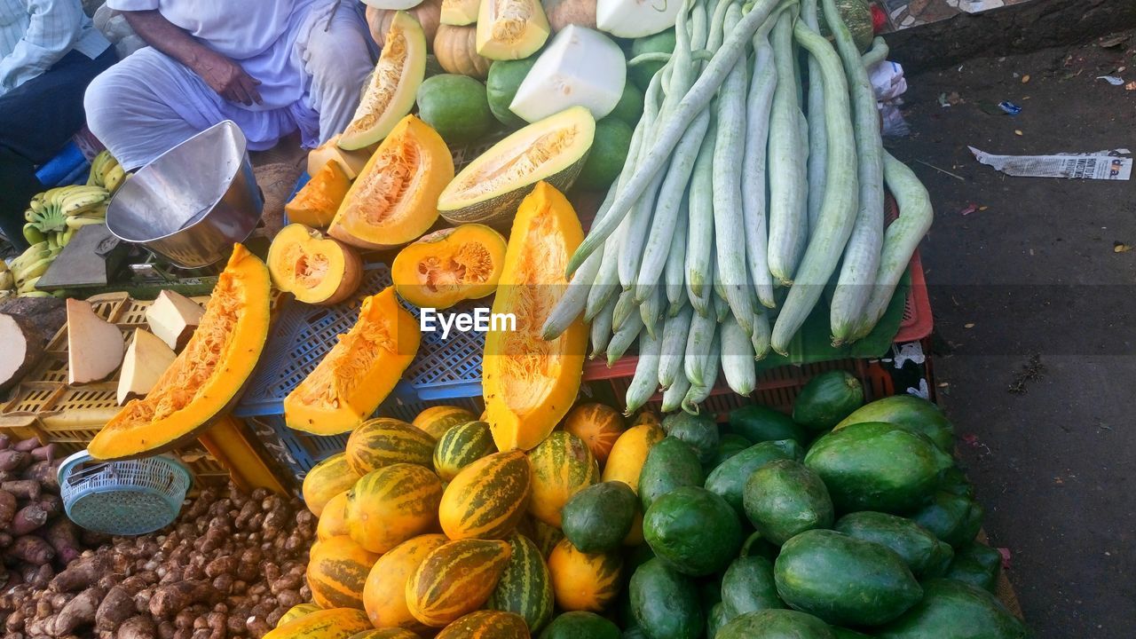 Vegetables at market stall for sale