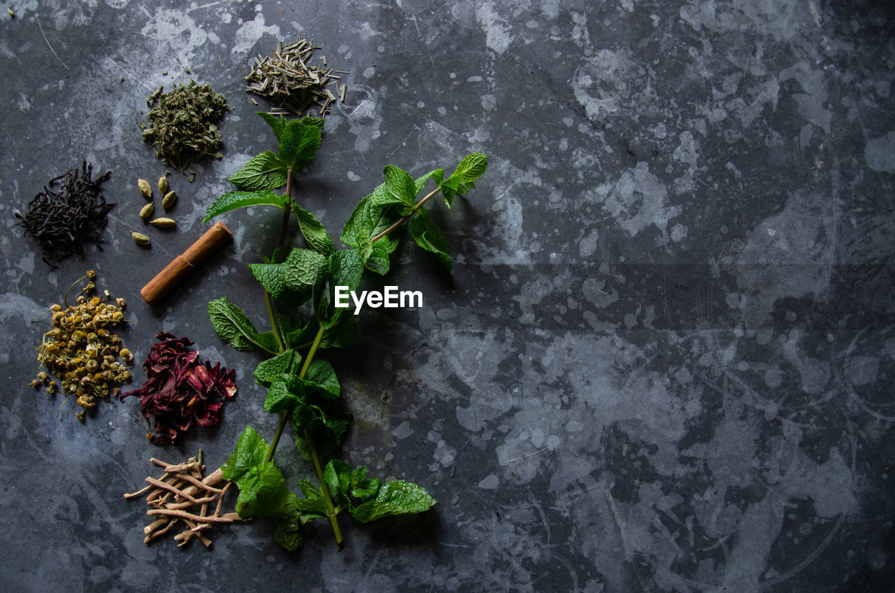 Flat lay of spices and herbs 