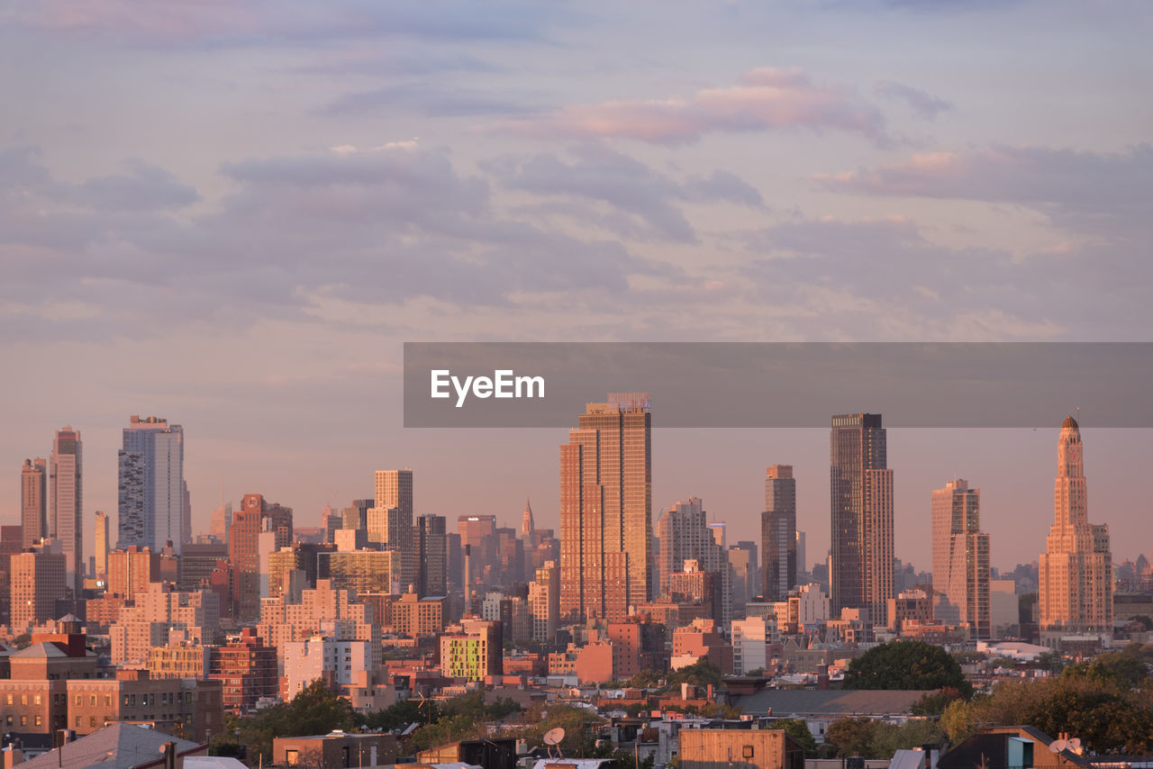 View of city at sunset