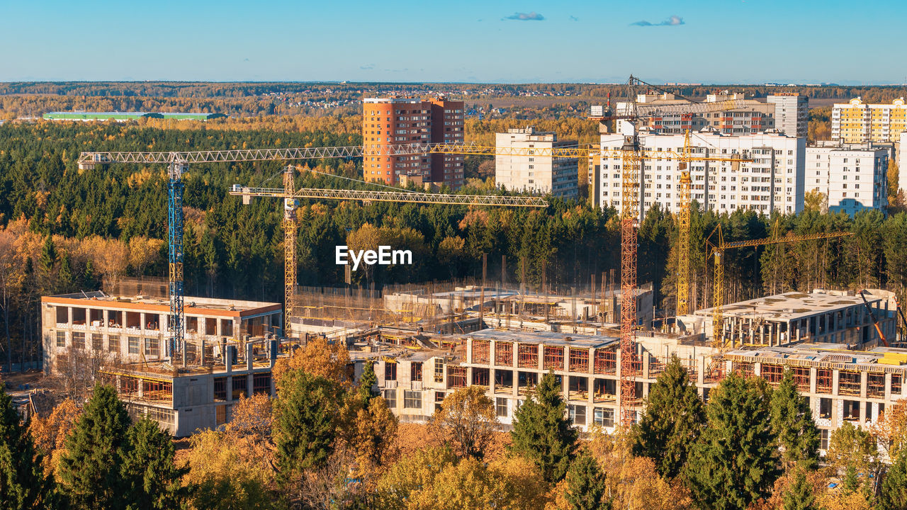 Construction site panorama. construction business of real estate and residential buildings