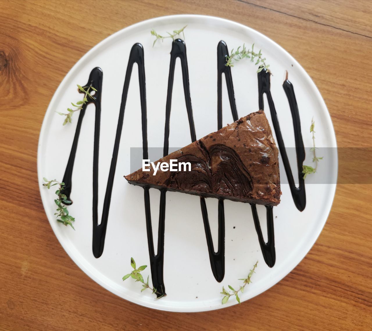 High angle view of chocolate cake on plate