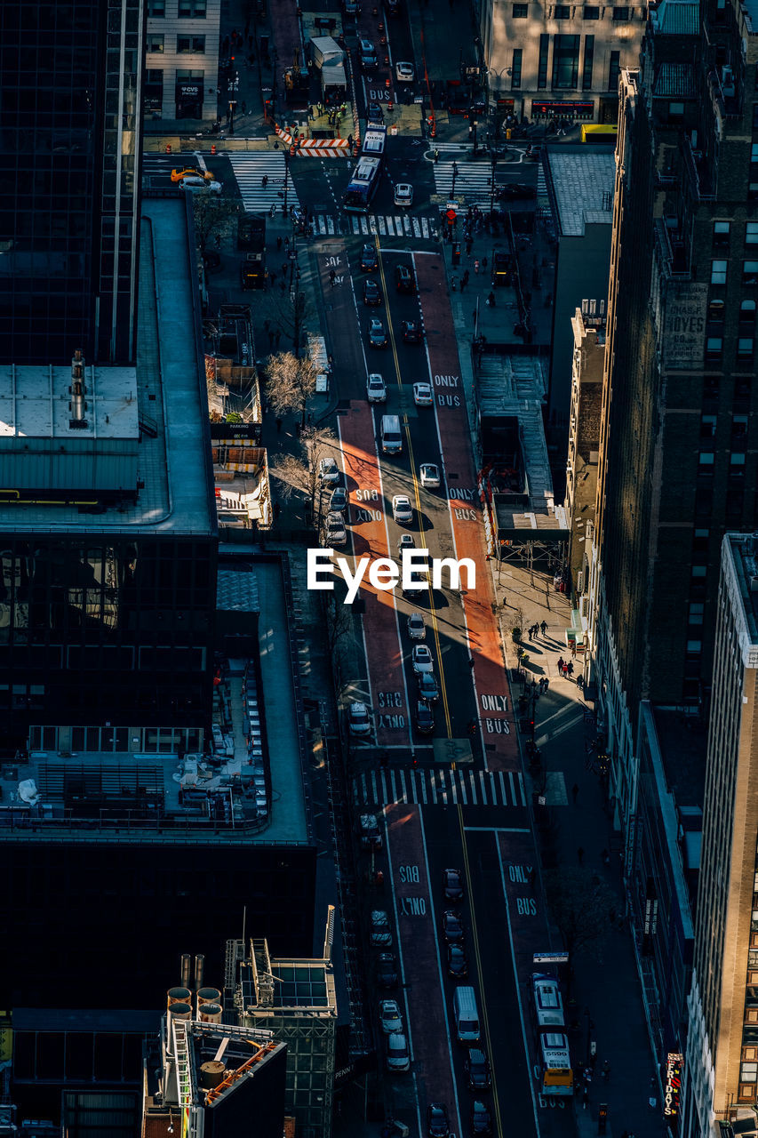 High angle view of city buildings