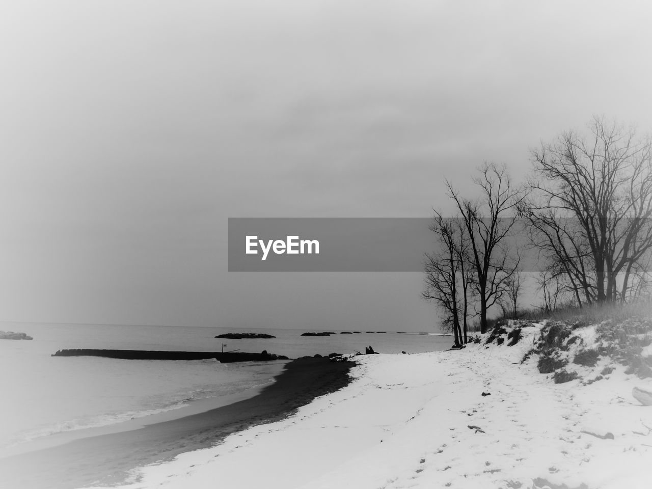 Scenic view of sea against sky during winter