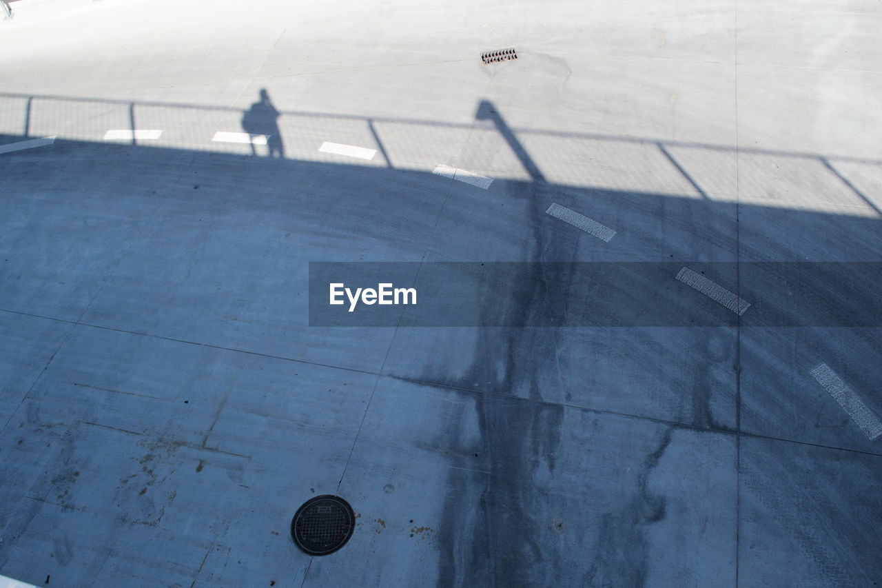 High angle view of shadow at skateboard park