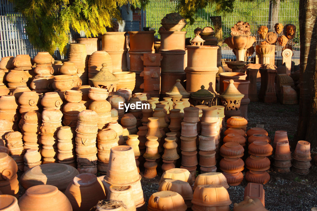 Stack of displayed for sale at market stall