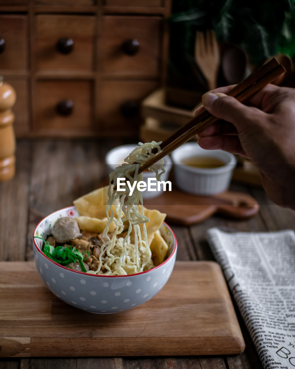 A bowl of noodle on table