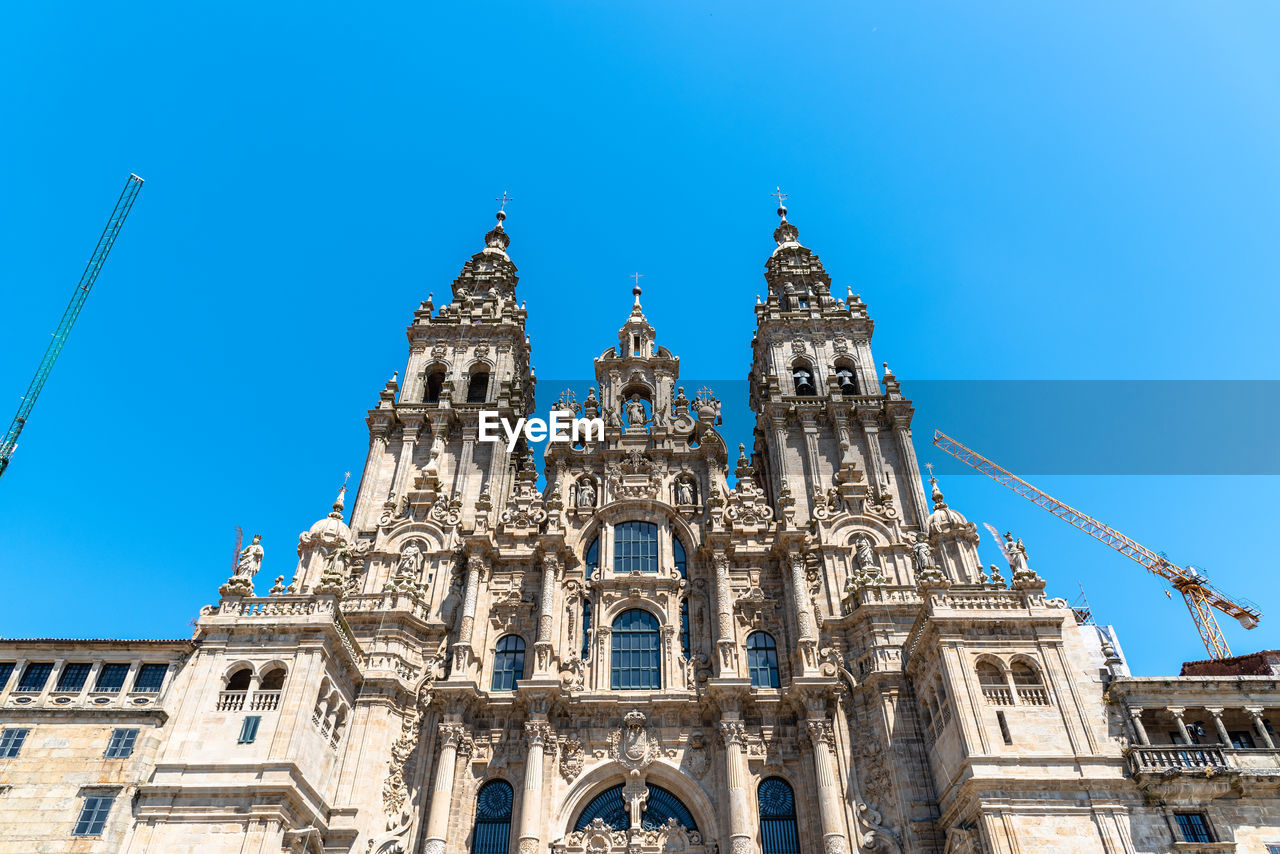 Low angle view of main facade of the cathedral of santiago de compostela during renovation works