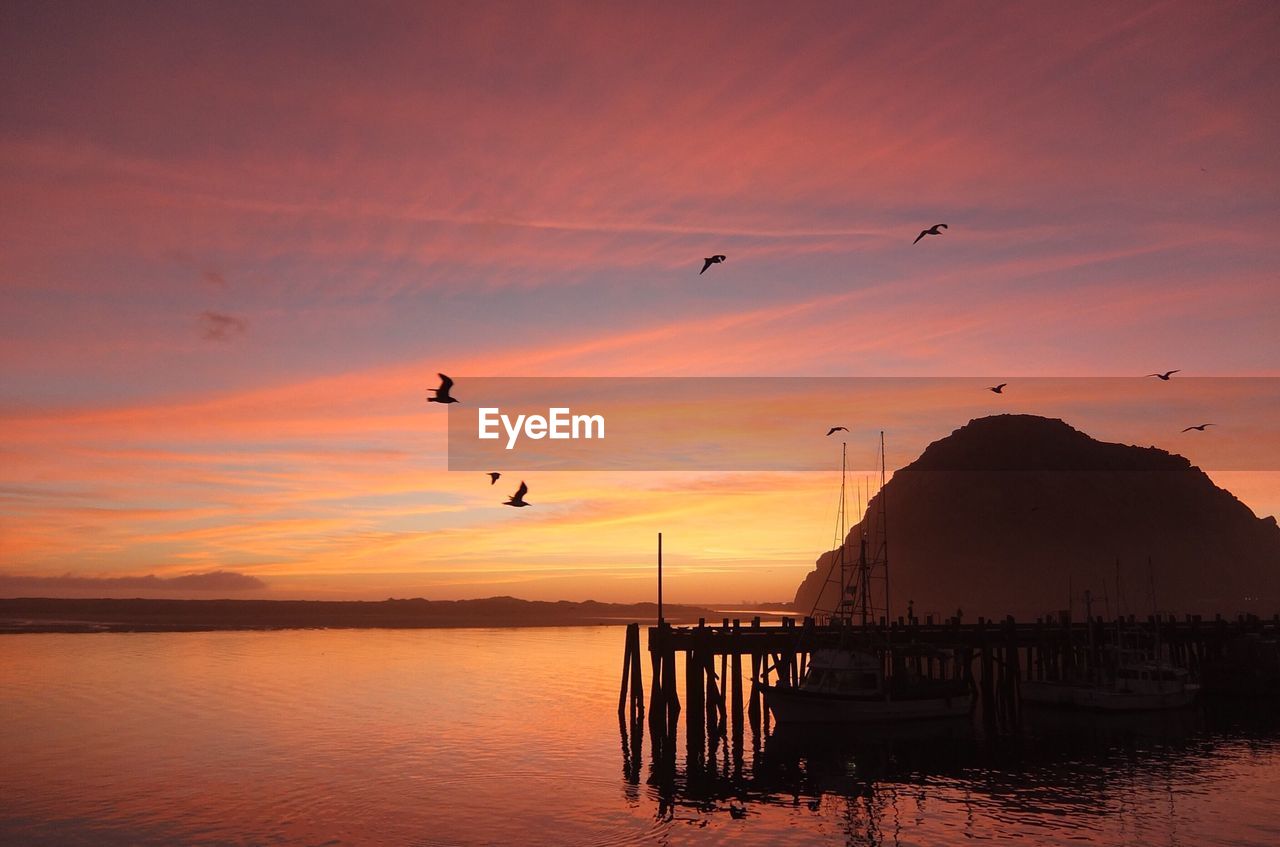 SCENIC VIEW OF SEA AGAINST ORANGE SKY