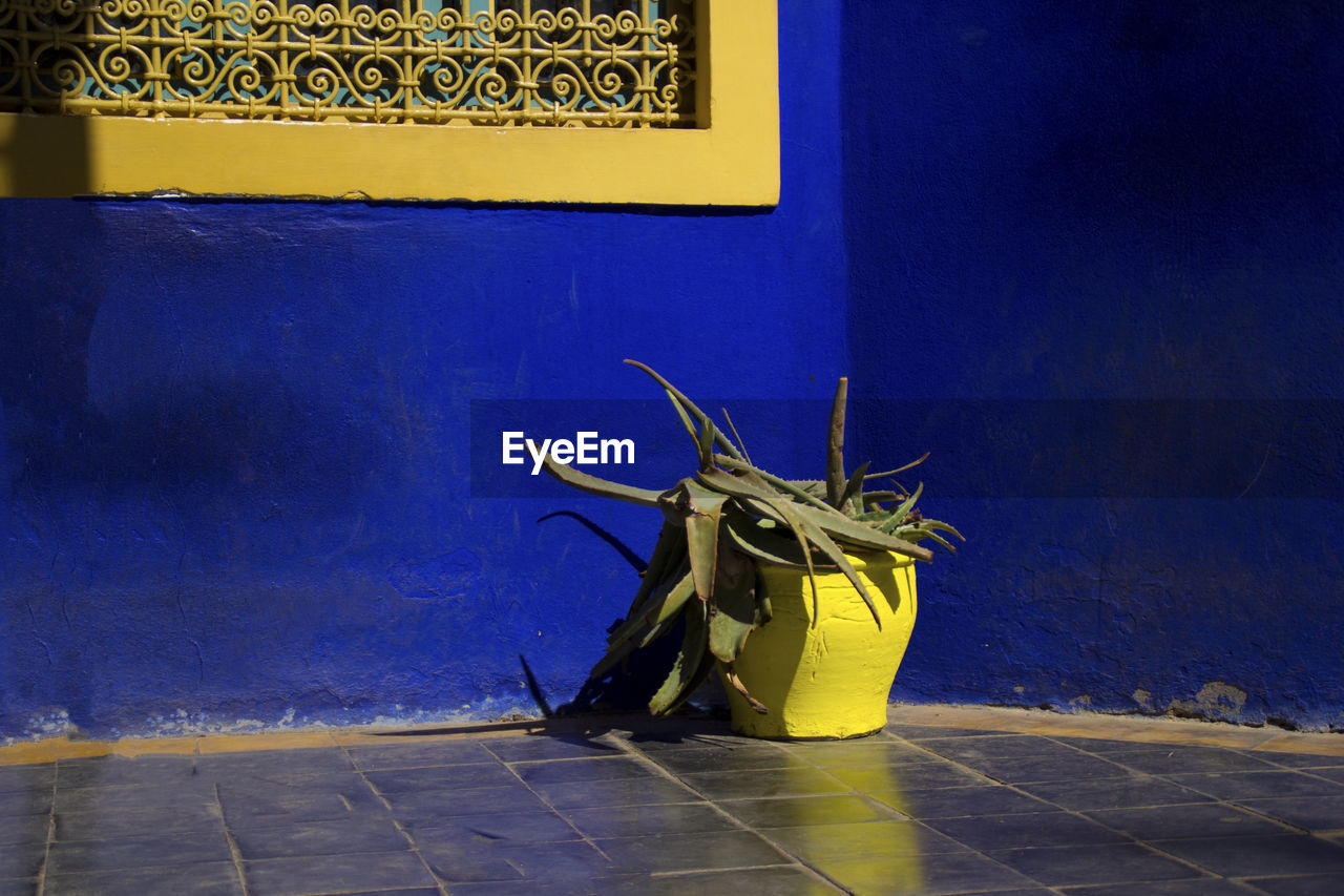 CLOSE-UP OF YELLOW PAINTED ON TILED WALL