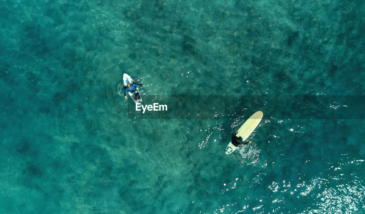 Aerial view the group of surfers chilling out on the beach. los caracas beach, la guaira - venezuela