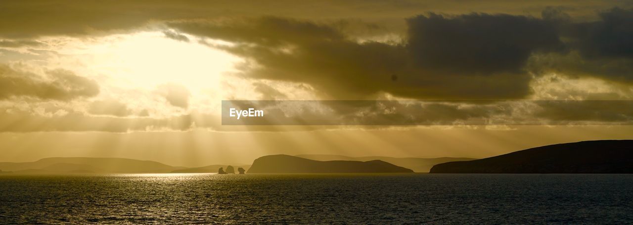 Panoramic view of sea against sky during sunset